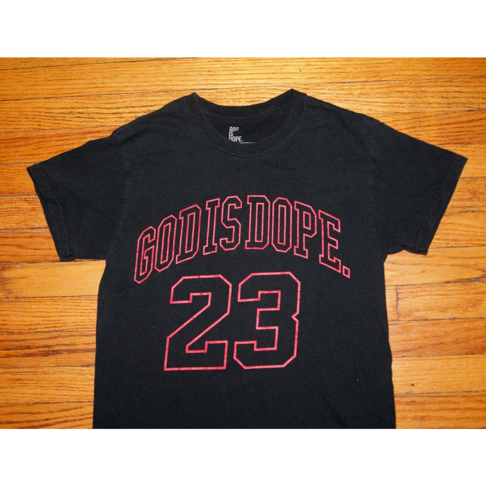 God is Dope Shirt Mens Small Black #23 GOAT Basketball Michael Jordan EUC Bulls